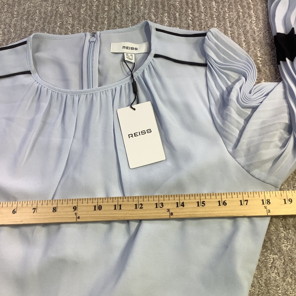 Reiss Tori Color Block Pleated Midi Dress Blue Navy Long Sleeve Belted US 8 NWT‎ - Picture 15 of 16
